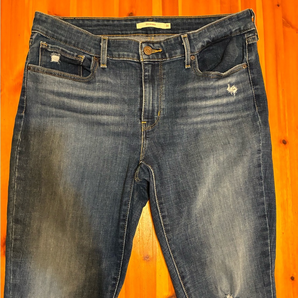 Levi's Distressed Blue 711 Skinny Jeans - Picture 2 of 8